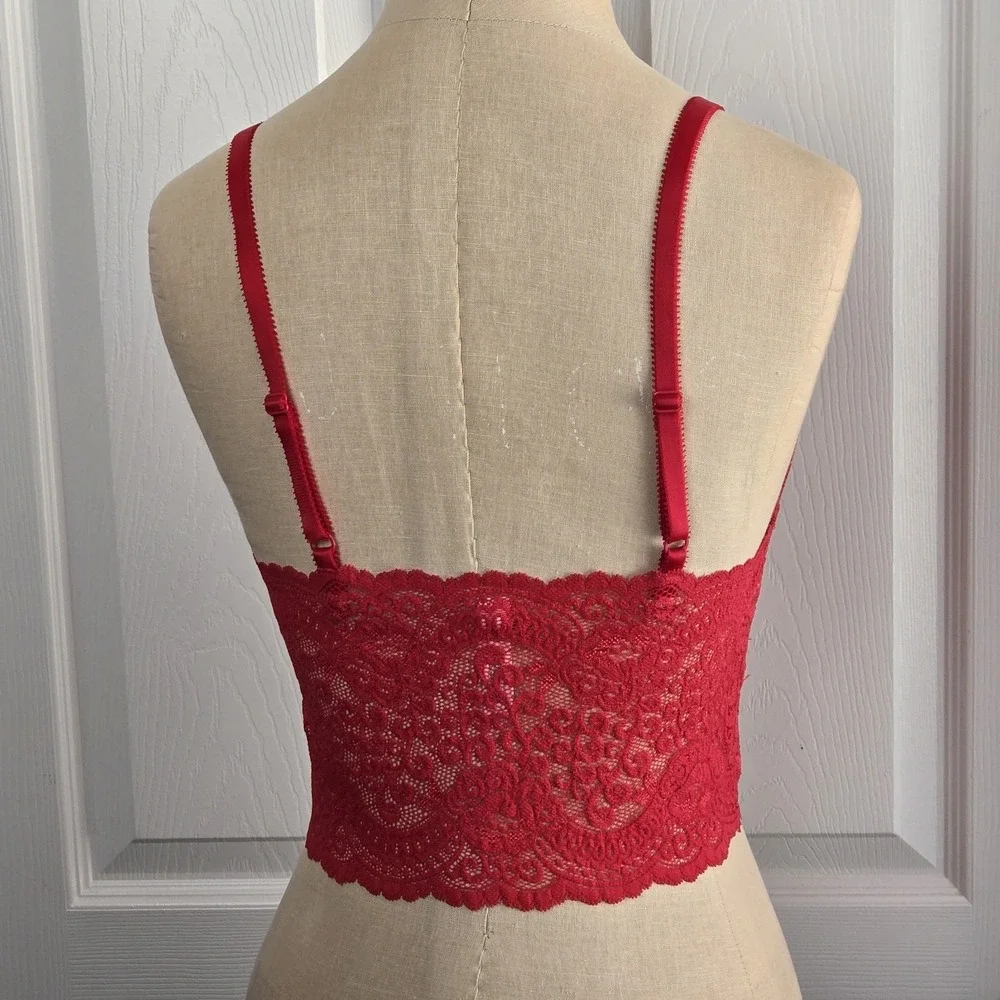Victoria's Secret Vintage Red Long Lace Bralette Bra Size M Semi‎ Sheer